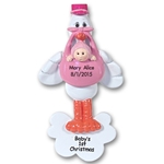 Stork w/Baby Girl<br>Personalized Baby Ornament