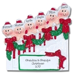 Family of 6 on Staircase Personalized Family Ornament