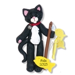 Black & White Tuxedo Kitty Cat Fishing Personalized Ornament