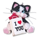 Tuxedo KITTY CAT w/Valentine Gift Bag Handmade Polymer Clay