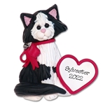 Tuxedo KITTY CAT with Heart Handmade Polymer Clay