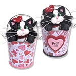 Tuxedo KITTY CAT in Valentine Bucket Handmade Polymer Clay Valentine Decor