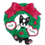 Boston Terrier<br>Hanging in Wreath<br>Personalized Dog Ornament - Limited Edition