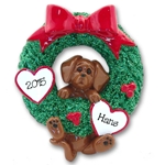 Dachshund<br>Hanging in Wreath<br>Personalized Dog Ornament