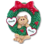 Orange Tabby Hanging in Wreath Personalized Cat Ornament