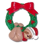 Christmas Sloth Hanging from Wreath Personalized Christmas Ornament - RESIN