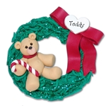 Christmas Teddy Bear on Wreath Personalized Christmas Ornament Limited Edition