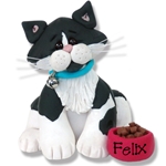 "Felix" Black & White Tuxedo Kitty Cat Personalized Christmas Ornament