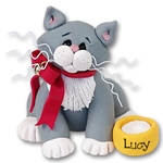 "Lucy" Gray & White Kitty Cat Personalized Christmas Ornament