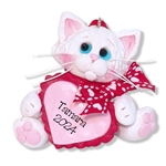 White KITTY CAT with Heart Valentine Handmade Valentine Ornament