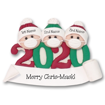 Covid-19 / Corona Virus / Pandemic Family of 3 Ornament Personalized HANDMADE POLYMER CLAY Ornament - ON SALE!