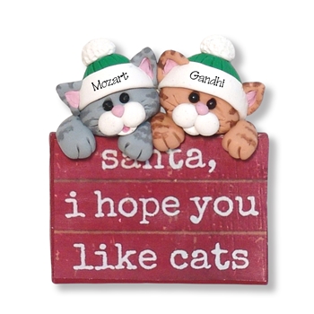 2 Kitty Cats on "Santa, I Hope You Like Cats" Sign