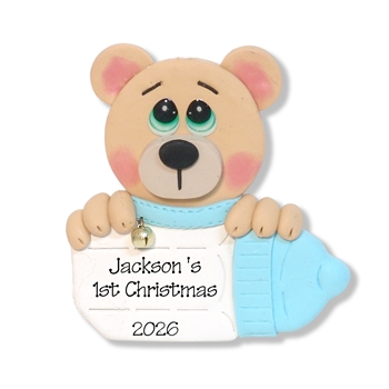 Bear with Baby Bottle Personalized Boy Ornament