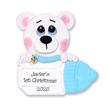 Polar Bear with Baby Bottle Personalized Boy Ornament