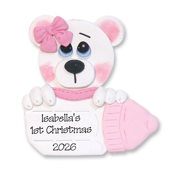 Polar Bear with Baby Bottle Personalized Girl Ornament