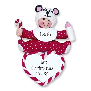 Baby Boy or Girl w/Panda Hat 1st Christmas Ornament