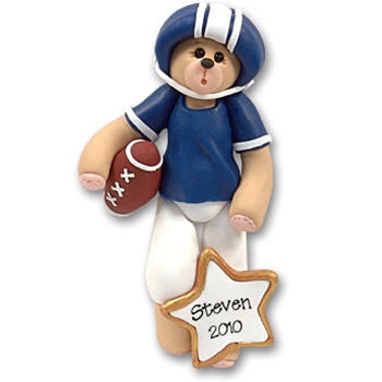 Blue Football Belly Bear<br>Personalized Ornament
