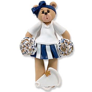 Blue Cheerleader Belly Bear<br>Personalized Ornament