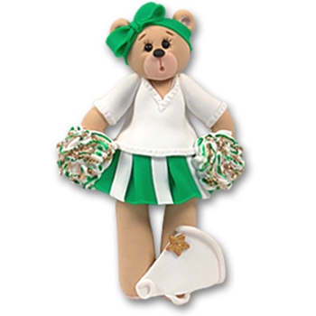 Green Cheerleader Belly Bear<br>Personalized Ornament