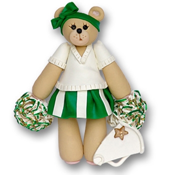 Green Cheerleader Belly Bear<br>Personalized Ornament - ON SALE!