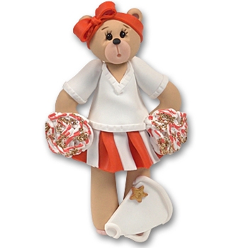 Orange Cheerleader Belly Bear<br>Personalized Ornament