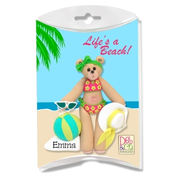 Belly Bear Sunbather at the beach Personalized Christmas Ornament In Custom Gift Box