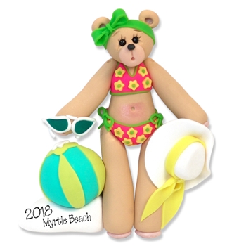 Belly Bear Sunbather at the Beach Personalized Christmas Ornament