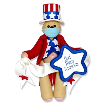 PATRIOTIC Covid-19 Bear w/ Face Mask Pandemic / CoronavirusHandmade Polymer Clay Personalized Christmas Ornament