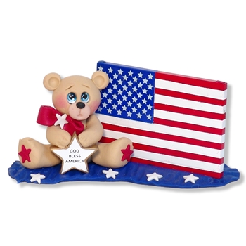 Patriotic Belly Bear with American Flag Figurine