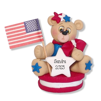 Patriotic Belly Bear on Red Cookie Figurine