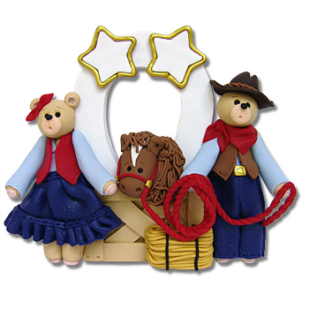 Belly Bear Cowboy<br>Family of 2<br>Personalized Ornament