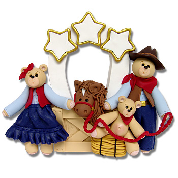 Belly Bear Cowboy Family of 3 Personalized Family Ornament