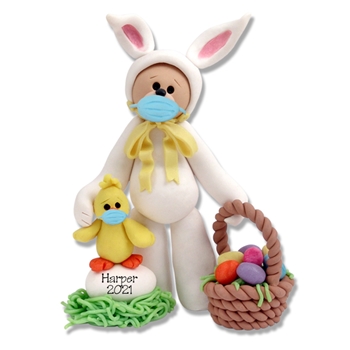 Covid-19 Belly Bear in Bunny Suit with Face Mask Personalized Figurine