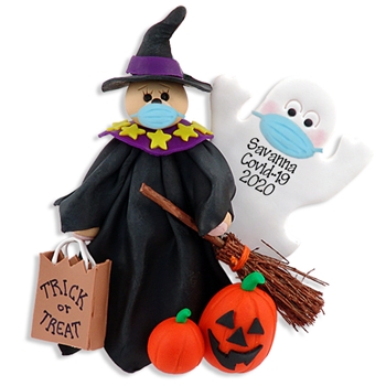 Covid-19 Belly Bear Witch with Face Mask Pandemic Corona Virus Personalized Halloween Ornament