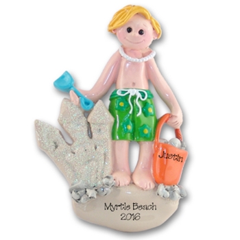 RESIN - Boy at Beach Personalized Ornament