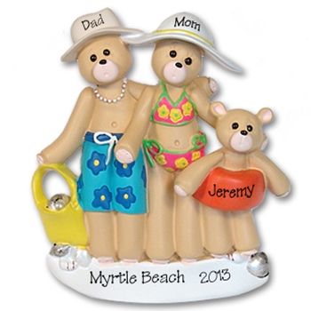 RESIN<br>Beach Belly Bears<br> Family of 3<br>Personalized Ornament