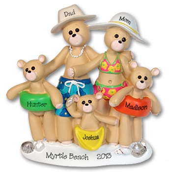 RESIN<br>Beach Belly Bears<br> Family of 5<br>Personalized Ornament