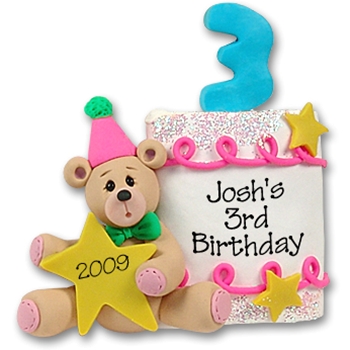 3rd Year Birthday Cake Personalized Christmas Ornament