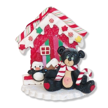 Black Bear and Gingerbread House Figurine