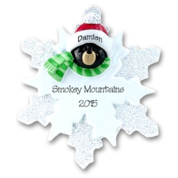 Black Bear<br>on Snowflake<br>Personalized Ornament