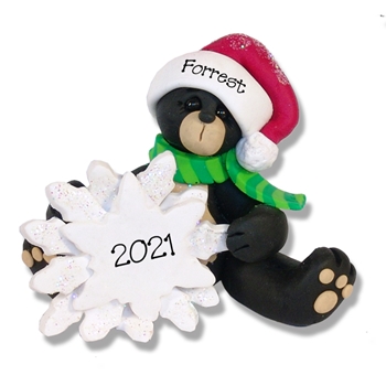 Sitting Black Bear w/Snowflake Handmade Polymer Clay - Limited Edition