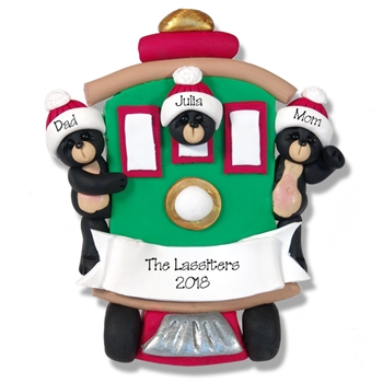 Black Bear Family of 3 in Streetcar Personalized Family Ornament - Custom Ornament