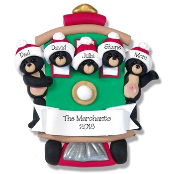 Black Bear Family of 5 in Streetcar Personalized Family Ornament - Custom Ornament