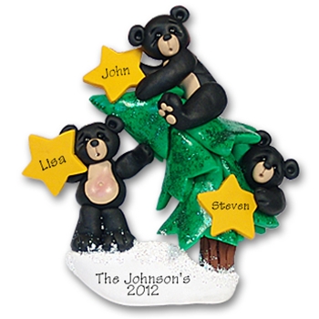 Black Bear Family of 3<br>w/Christmas Tree
