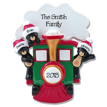 Black Bears in Train<br>Personalized Family Ornament of 3
