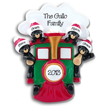 Black Bears in Train<br>Personalized Family Ornament of 4