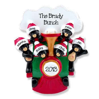 Black Bears in Train<br>Personalized Family Ornament of 6