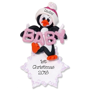 Polly Penguin  Baby's 1st Christmas Ornament for Girl- Custom Ornaments