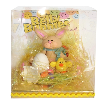 Tan Belly Bunny w/Chick & Egg  Figurine in Cutom Gift Box