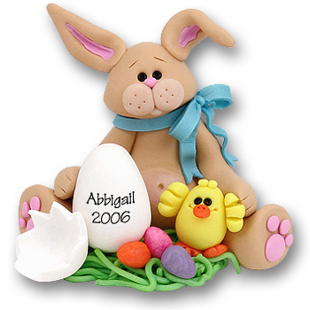 Tan Belly Bunny w/Chick & Egg Easter Figurine